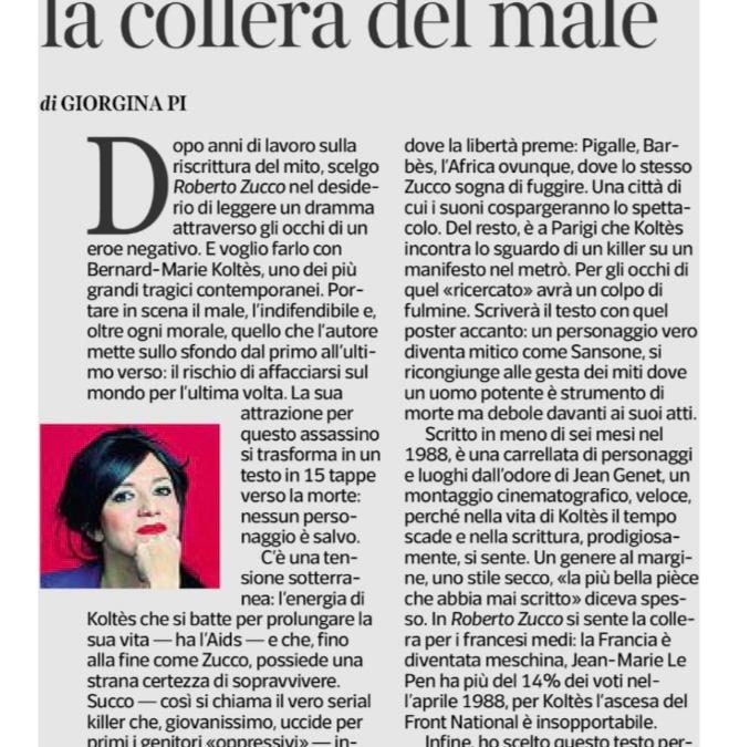 “Roberto Zucco: la collera del male” | Giorgina Pi | La Lettura @Corriere della Sera